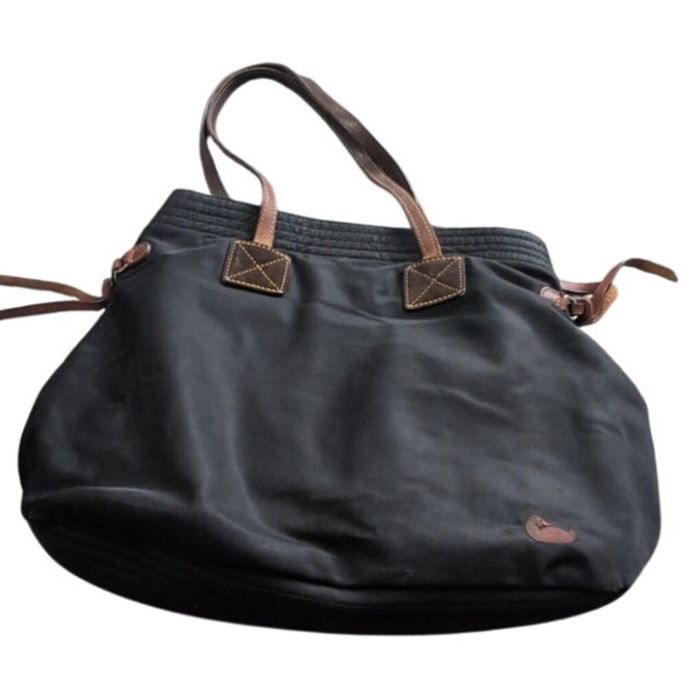 Dooney & Bourke Black Nylon Victoria Tote Brown Trim